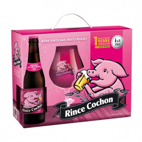 RINCE COCHON ROUGE COFFRET 3*0,33L + 1VERRE