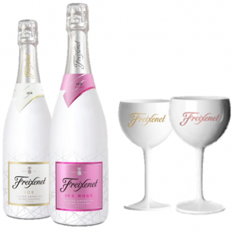 FREIXENET KIT DEGUSTATION ICE : 2 BOUTEILLES (ICE+ICE ROSE) +2 VERRES