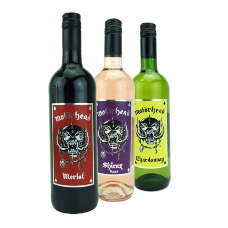 COFFRET VINS MOTORHEAD-3X75CL-MERLOT ROUGE+ROSE SYRAH+CHARDONNAY BLC
